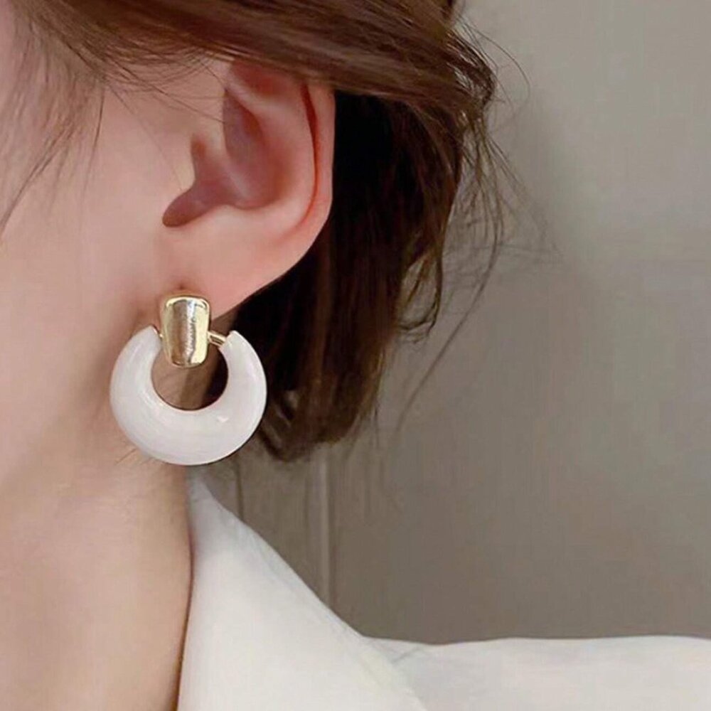 Ivory Enamel Door Knocker Earrings in Gold, NWT